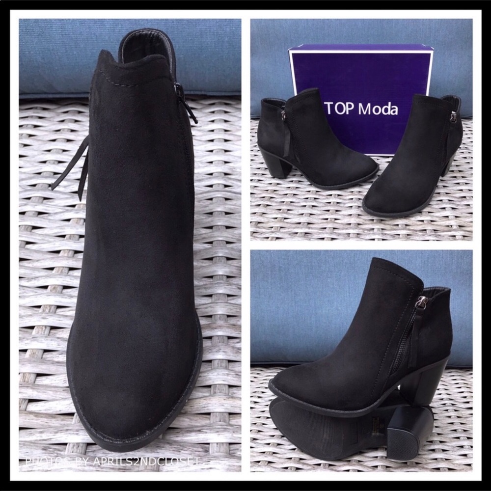 BLACK ANKLE BOOTIES VEGAN SUEDE MOTO BOOTS A3C - Picture 7 of 8